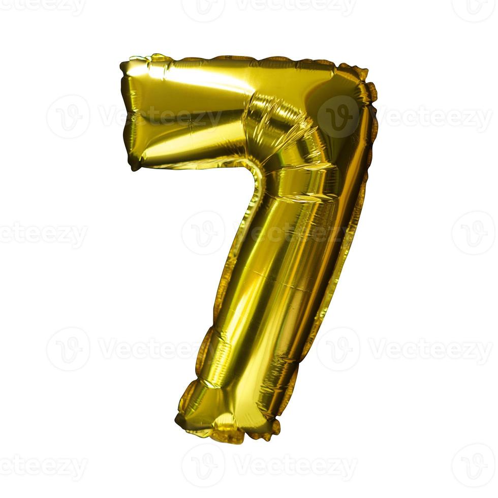 7 Golden number helium balloons isolated background. Realistic foil and latex balloons. design elements for party, event, birthday, anniversary and wedding. photo