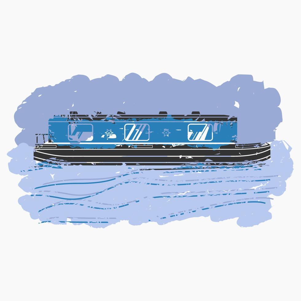 trazos de pincel editables estilo vista lateral barco de canal en ilustración de vector de agua ondulada para elemento de arte de transporte o recreación del diseño relacionado con el reino unido o europa