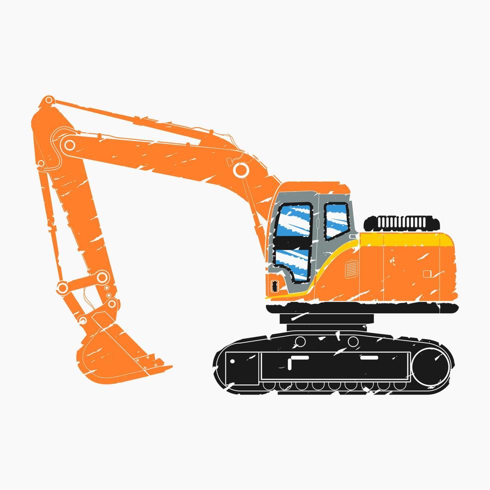 Ilustración de vector de excavadora de vista lateral de trazos de pincel aislados editables para diseño relacionado con la industria de la construcción