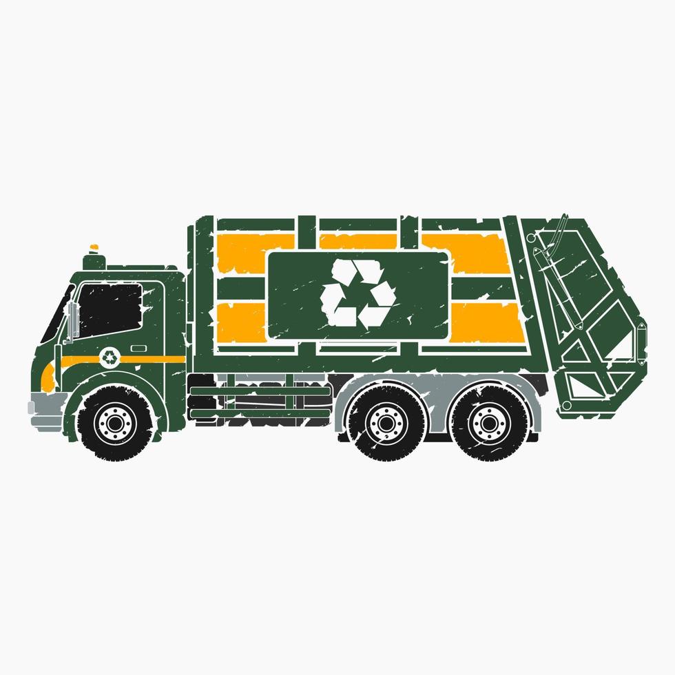 Editable Brush Strokes Style Side View Garbage Trucks Vector Illustration for Green Life and Environment Cleanliness Related Purposes