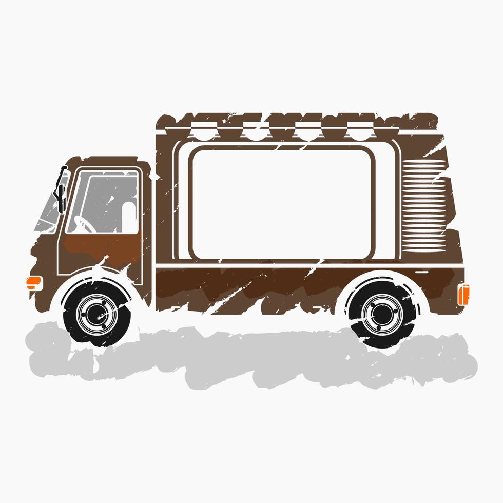 Editable Isolated Brush Strokes Style Side View Mobile Food Truck Vector Illustration for Artwork Element of Vehicle or Food and Drink Business Related Design