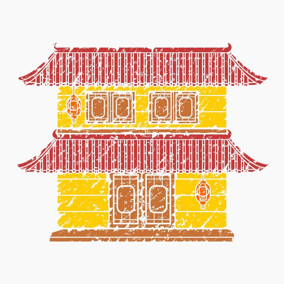 Editable Traditional Chinese Building With Two Floors Vector Illustration in Brush Strokes Style for Artwork Element of Oriental History and Culture Related Design