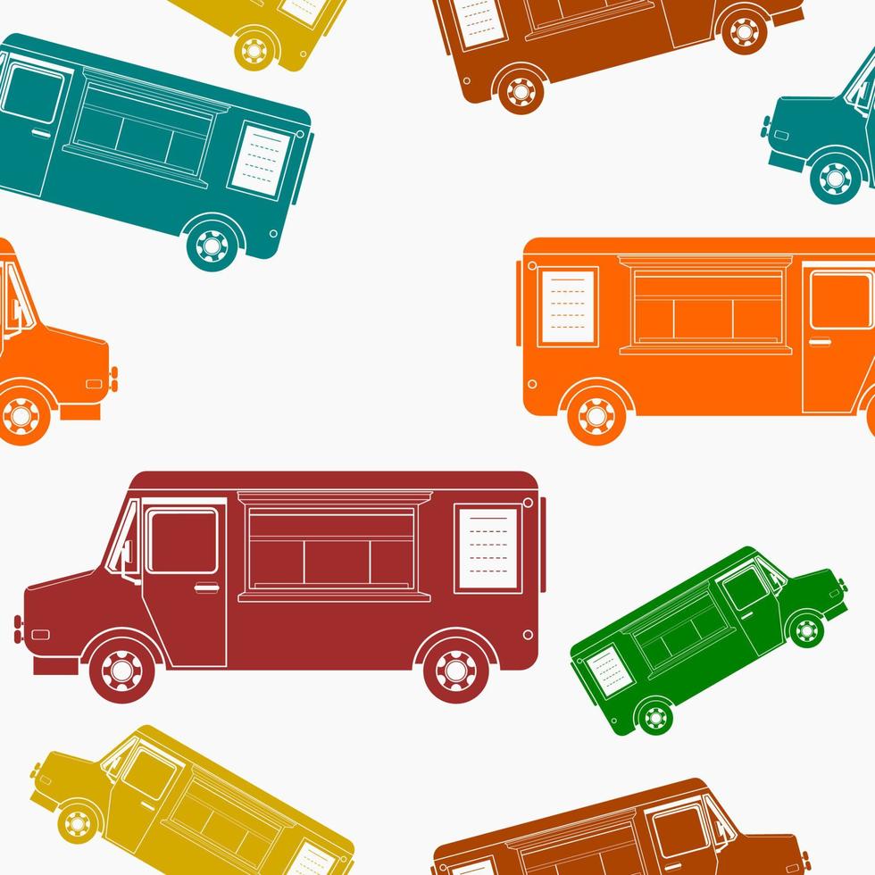 Editable Flat Monochrome Mobile Food Trucks with Menu Board Vector Illustration in Various Colors for Creating Background of Vehicle or Food and Drink Business Related Design