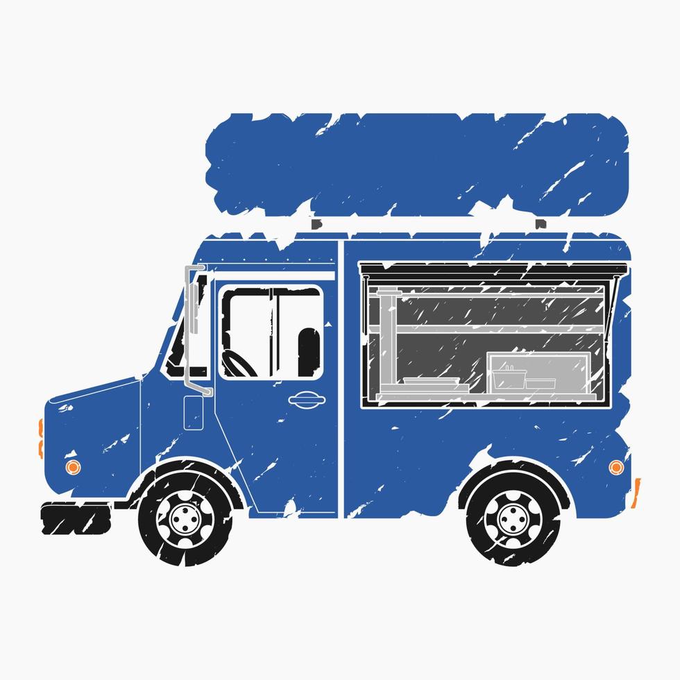 camión de comida móvil de vista lateral aislado editable con ilustración de vector de tablero de letrero en estilo de trazos de pincel para elemento de arte de vehículo o diseño relacionado con el negocio de alimentos y bebidas