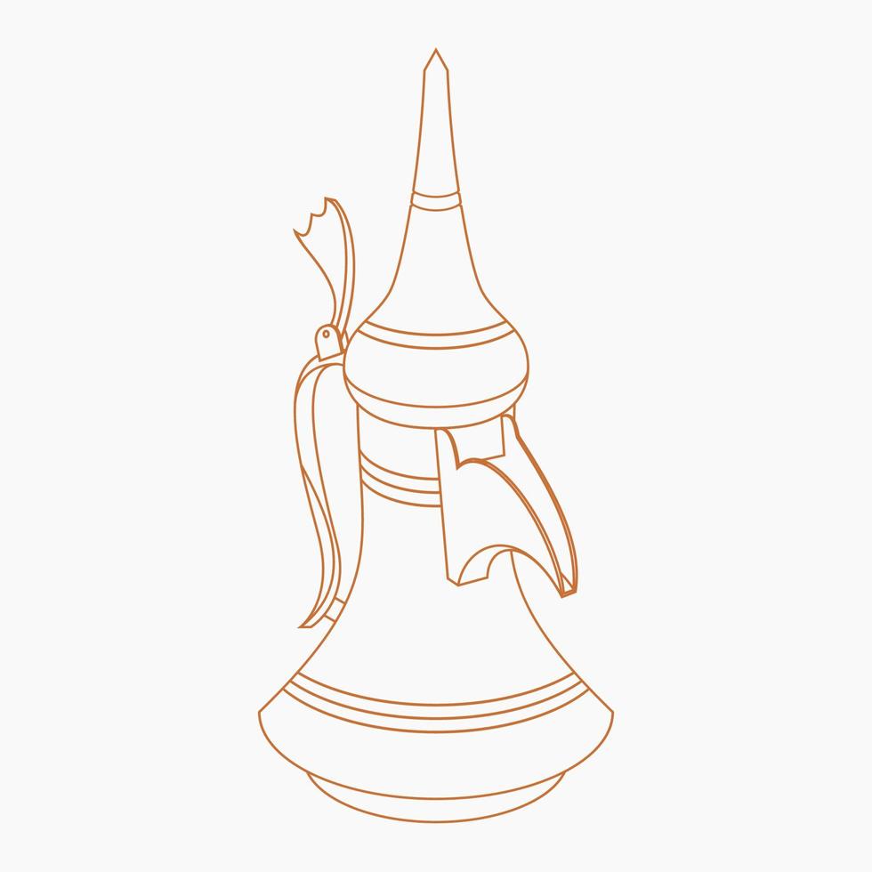 Editable Isolated Outline Style Three-Quarter Top Front Side View Traditional Arab Dallah Coffee Pot Vector Illustration for Cafe Related Design or Arab History and Tradition Culture