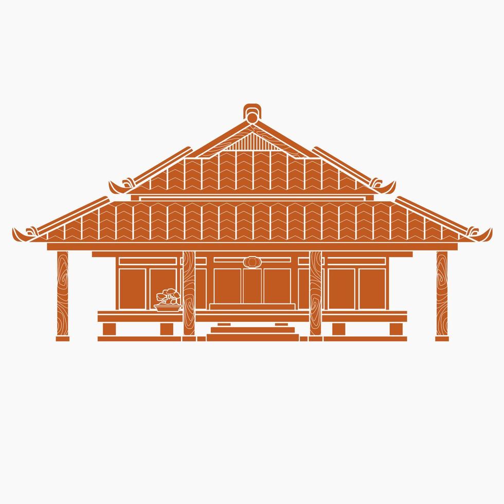 Editable Traditional Japanese House Vector Illustration in Flat Monochrome Style for Tourism Travel and Culture or History Education