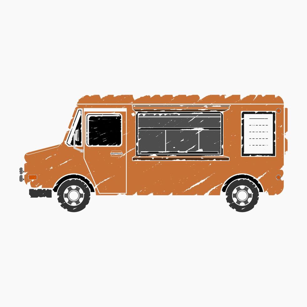 Editable Isolated Brush Strokes Style Side View Mobile Food Truck With Menu Board Vector Illustration for Artwork Element of Vehicle or Food and Drink Business Related Design