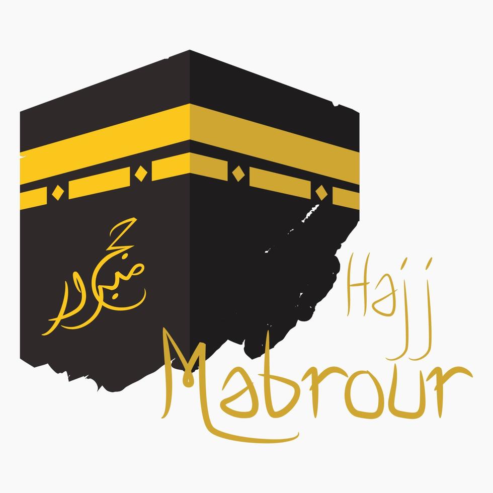 Editable Vector of Isolated Oblique View Brush Strokes Style Holy Kaaba Illustration with Arabic Calligraphy of Hajj Mabrour for Artwork Elements of Islamic Hajj Pilgrimage Design Concept