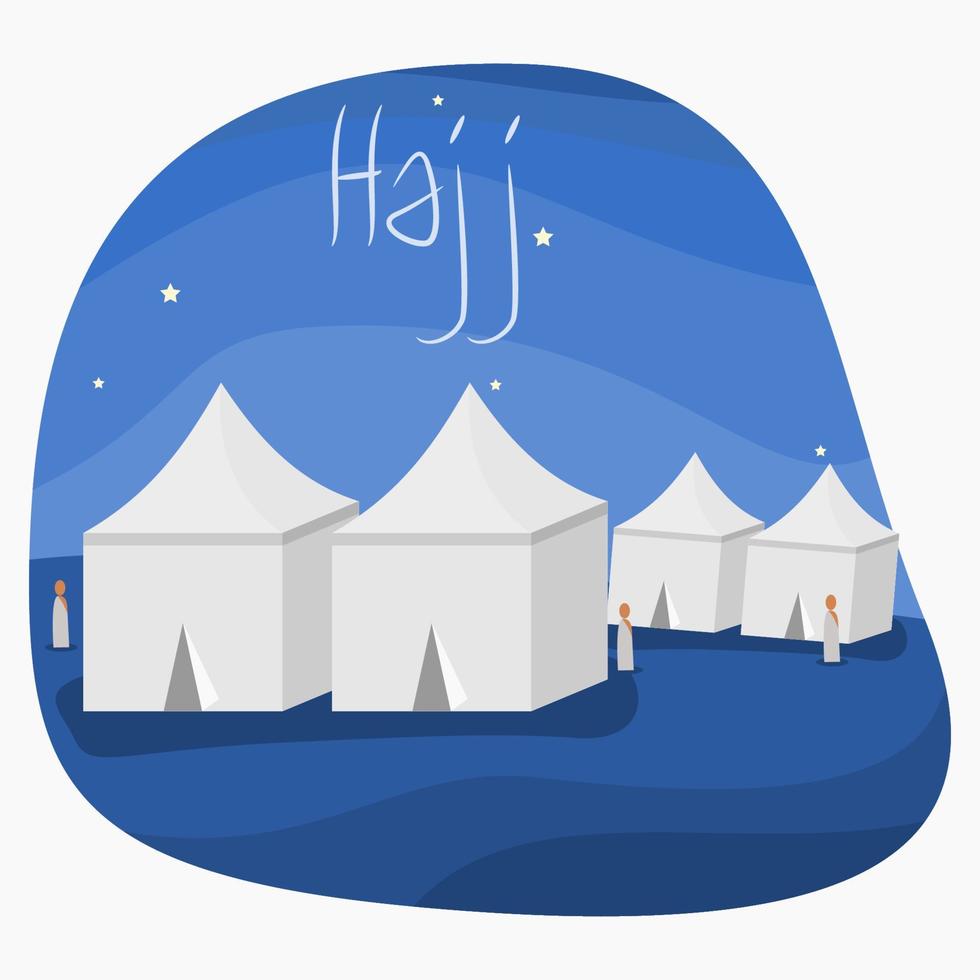 Editable Vector of Muslim Pilgrims at Mina Tents Area Illustration in Flat Style for Artwork Elements of Islamic Hajj Pilgrimage Design Concept