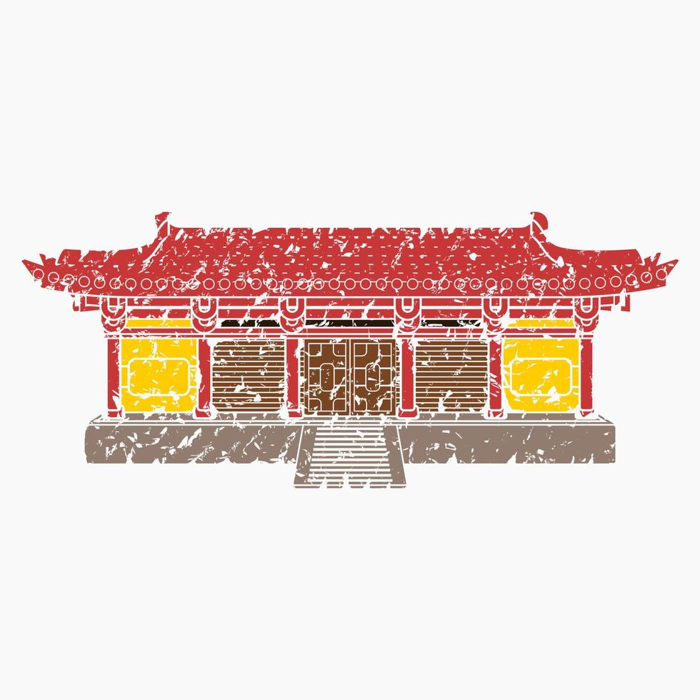 Editable Isolated Wide Traditional Chinese Building Vector Illustration in Brush Strokes Style for Artwork Element of Oriental History and Culture Related Design