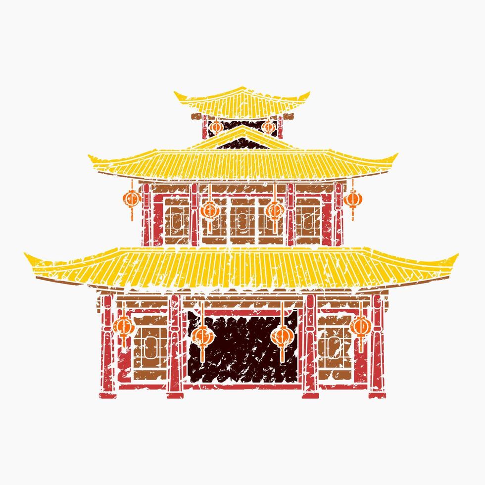 Editable Traditional Chinese Building Vector Illustration in Brush Strokes Style for Artwork Element of Oriental History and Culture Related Design