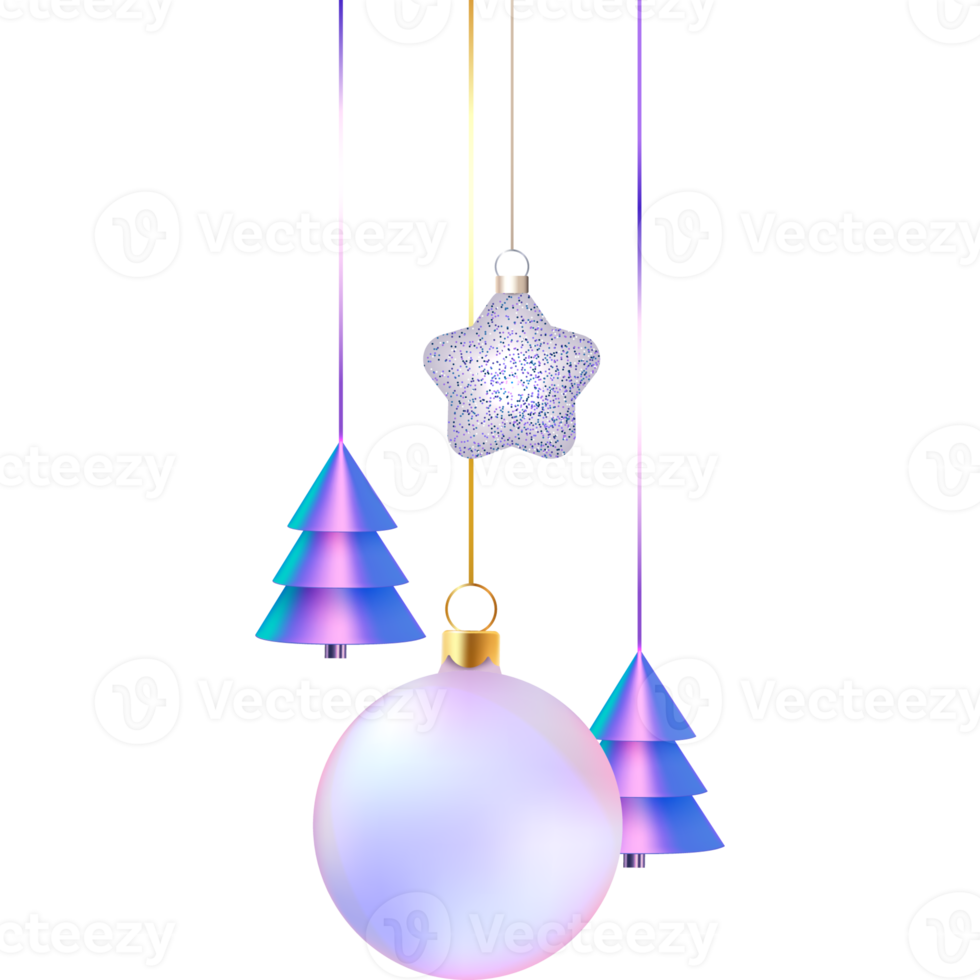 Christbaumschmuck. hängende weihnachtskugeln, stern und weihnachtsbaum png