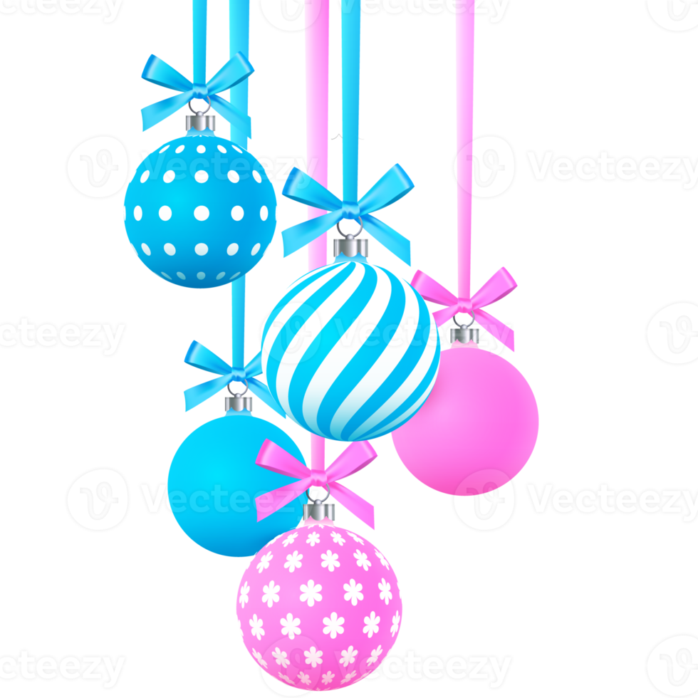 Christmas tree decor. Hanging Christmas blue and pink balls png