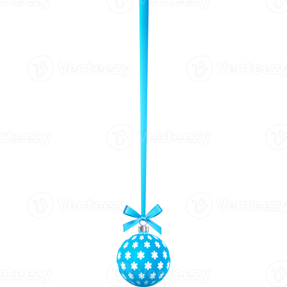 Blue matte Christmas ball on a ribbon with a bow png