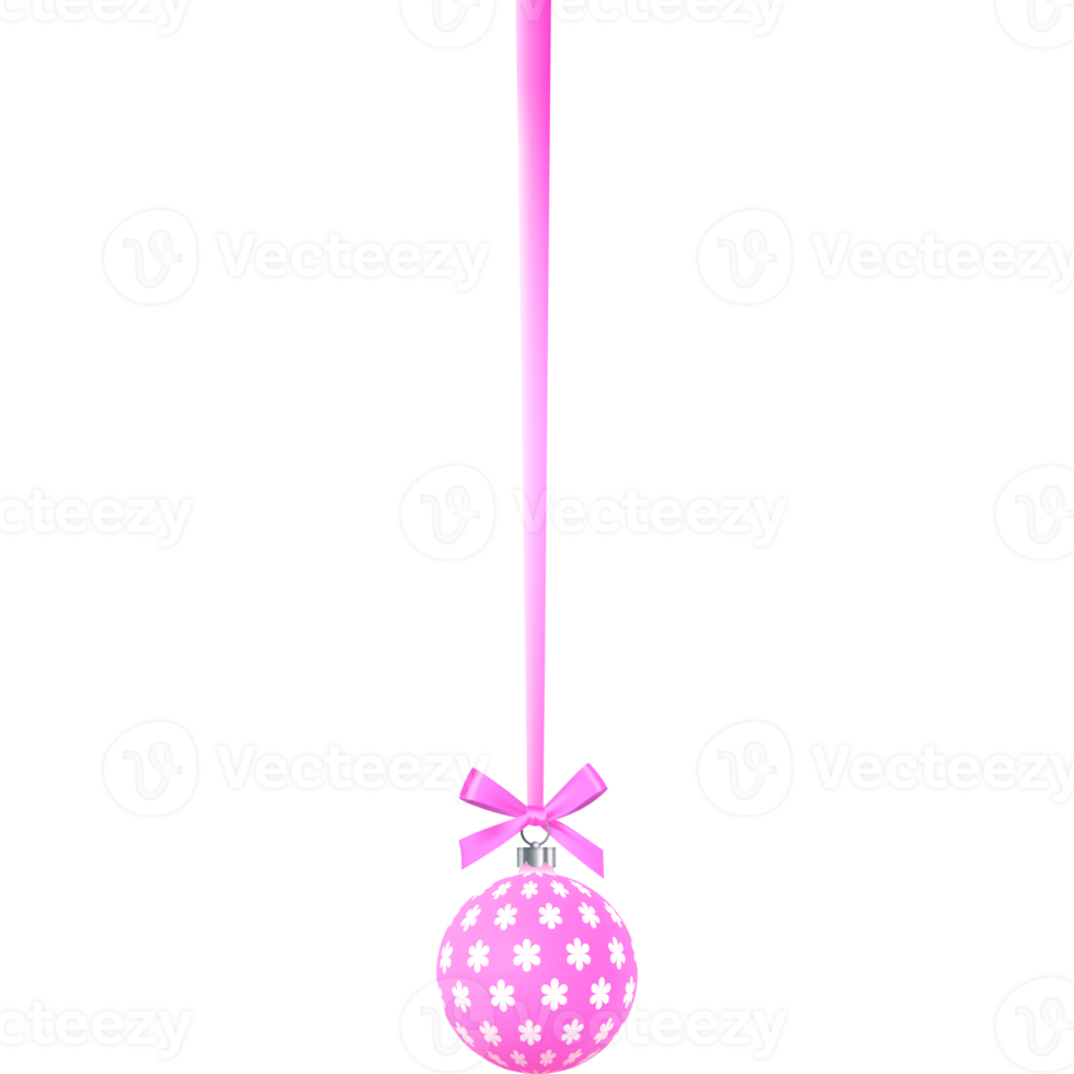 Pink matte Christmas ball on a ribbon with a bow png