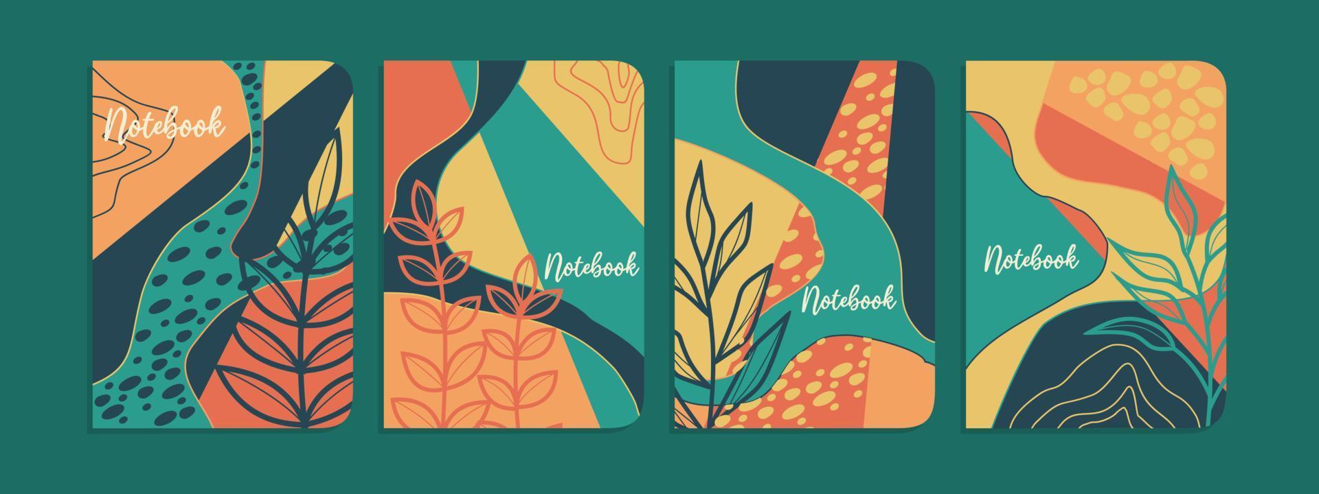 Modern abstract floral art vector notebook cover.Botanical abstract scribble background.For planners, brochures, books, catalogs,schoolbook
