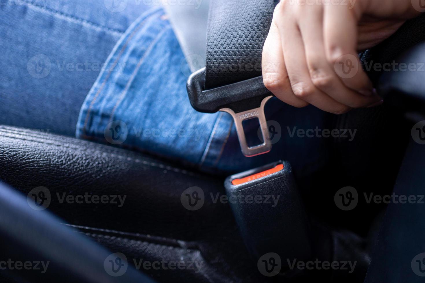Transportation and Vehicle Concept. Seatbelt Fasteners in a Car photo