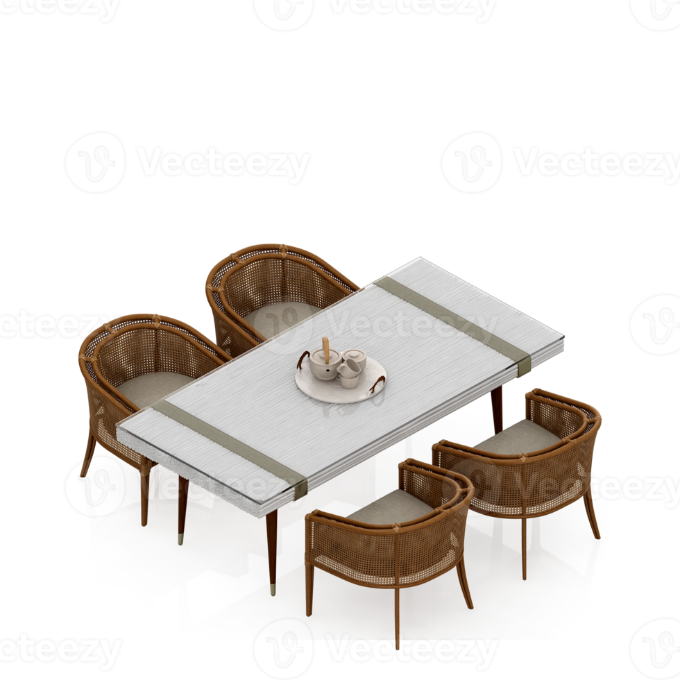 Isometric Table set Perspective 3D render png