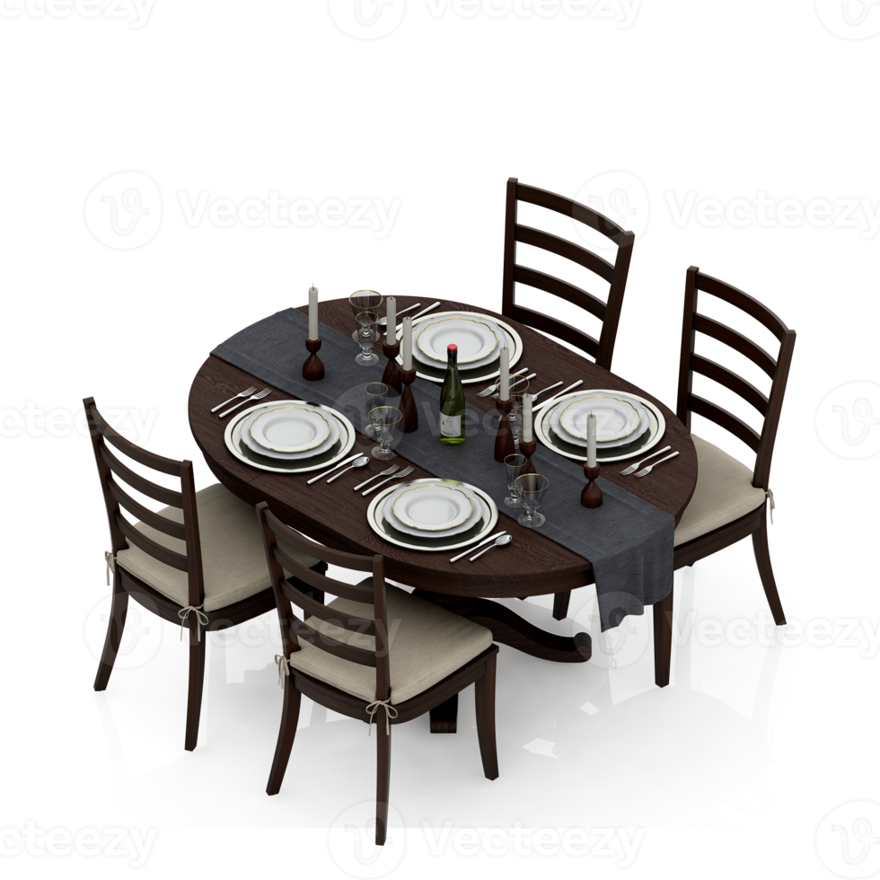 Isometric Table set Perspective 3D render png