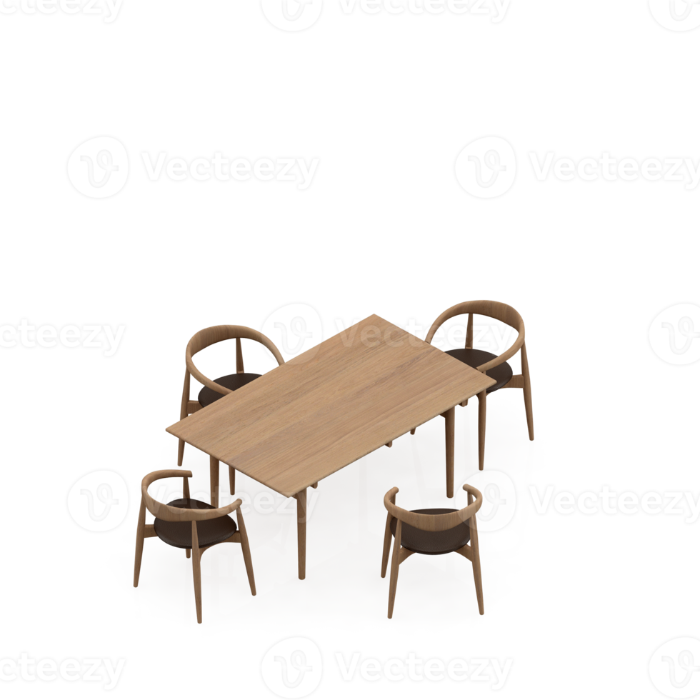 renderização 3d de perspectiva de conjunto de mesa isométrica png