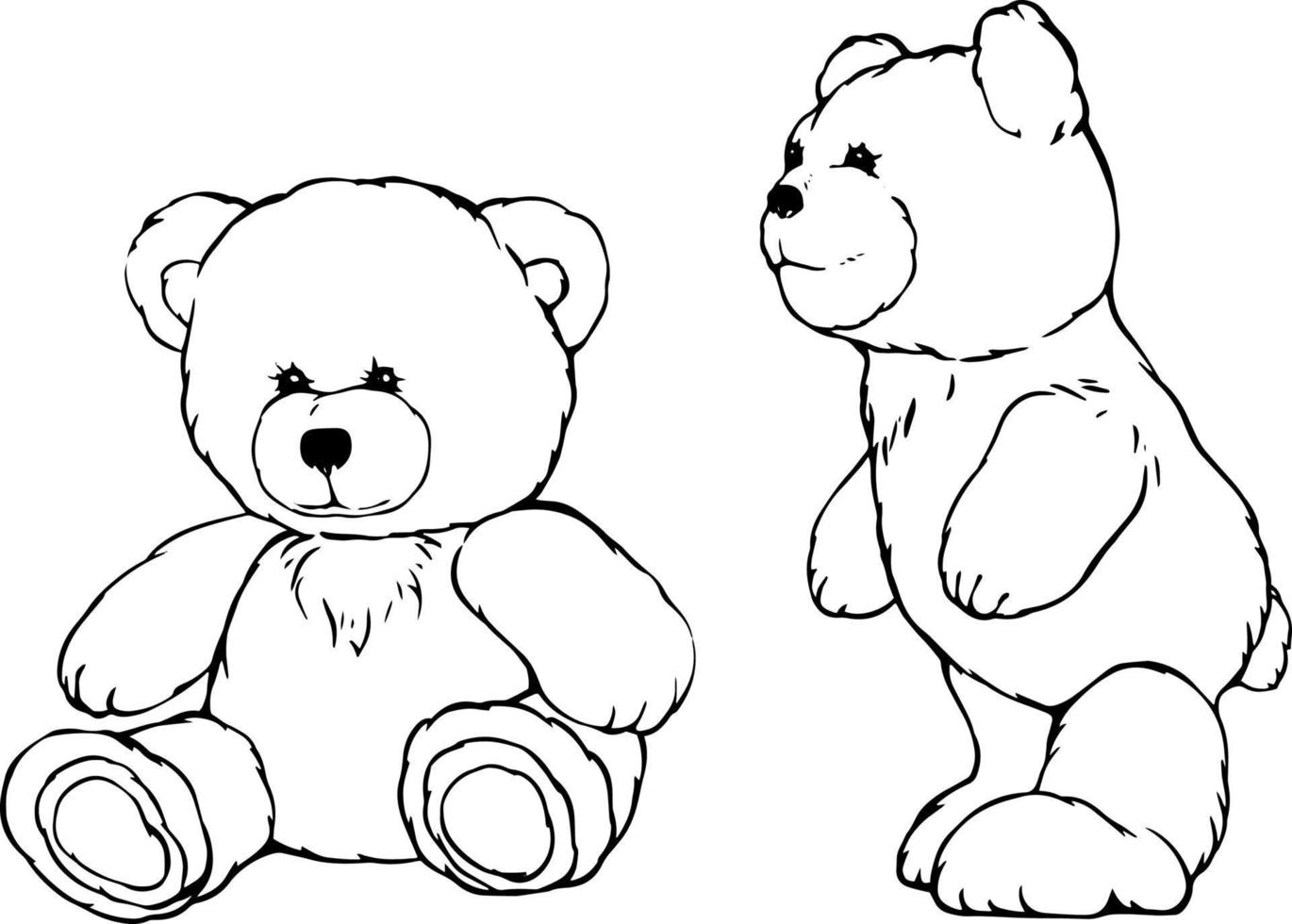 Soft toy bear. Black and white vector drawing. For colouring books of your books.