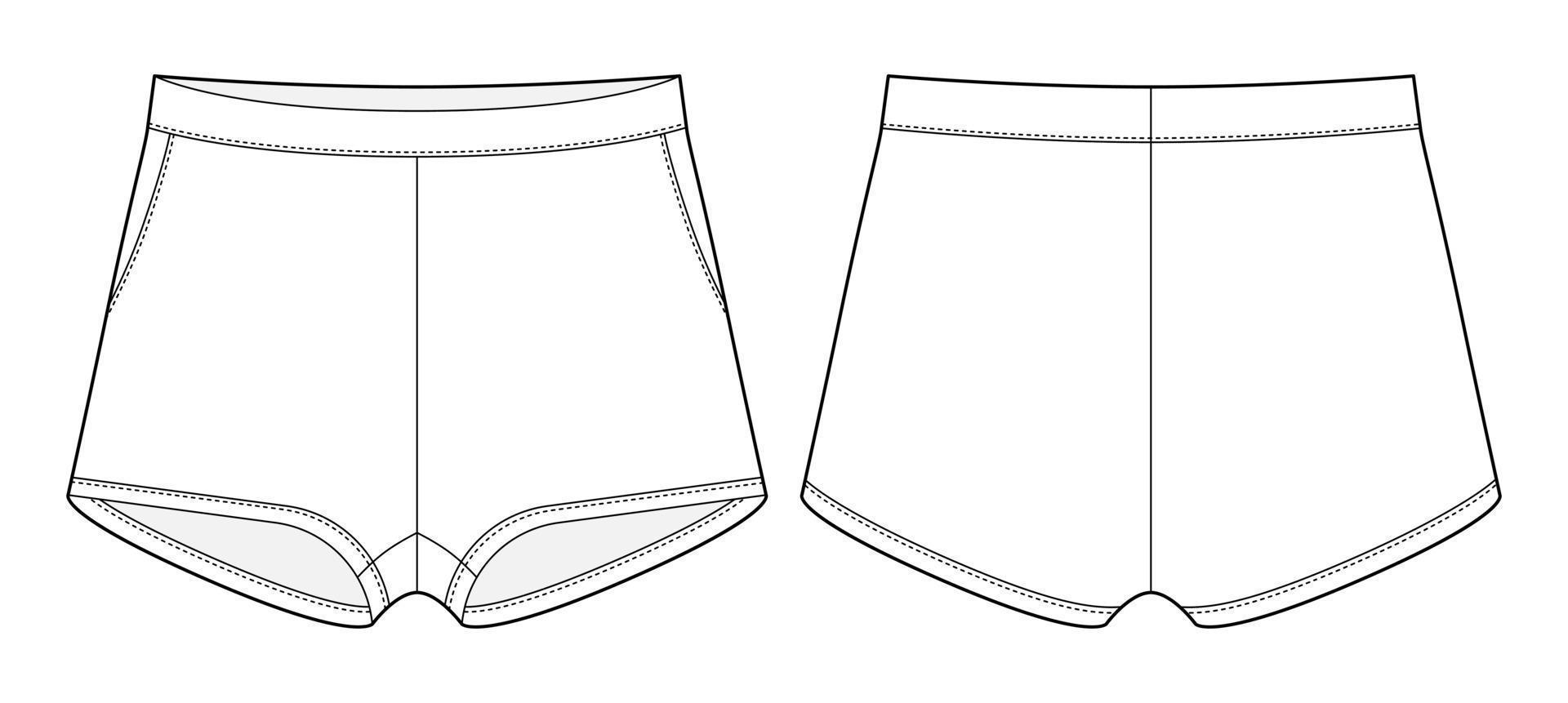plantilla de diseño de boceto técnico de pantalones cortos en blanco. pantalones cortos casuales con bolsillos. maqueta de cad. vector