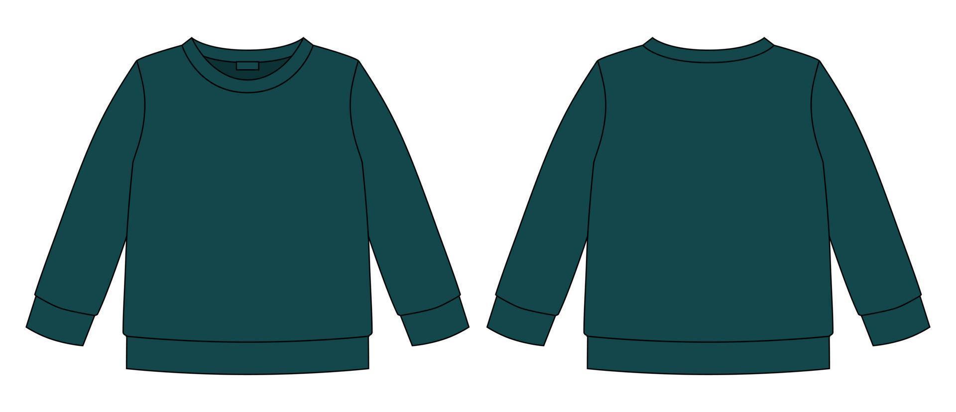 Technical sketch sweatshirt. Dark green color. Kids wear jumper design ...