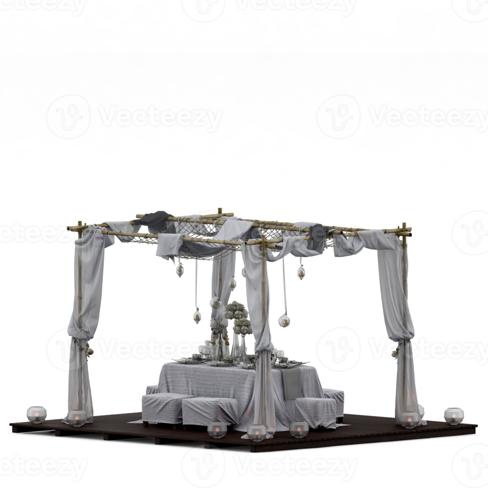 Isometric Table set front 3D render png