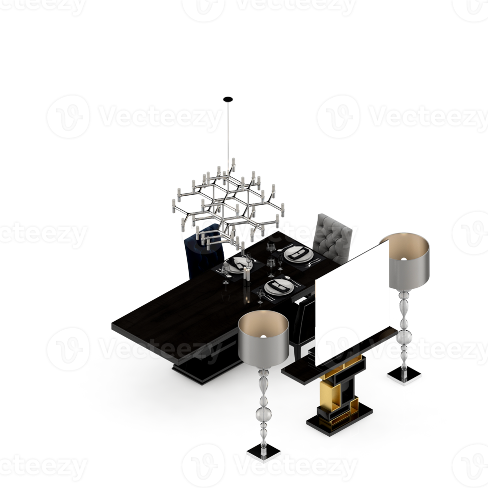 Isometric Table set Perspective 3D render png