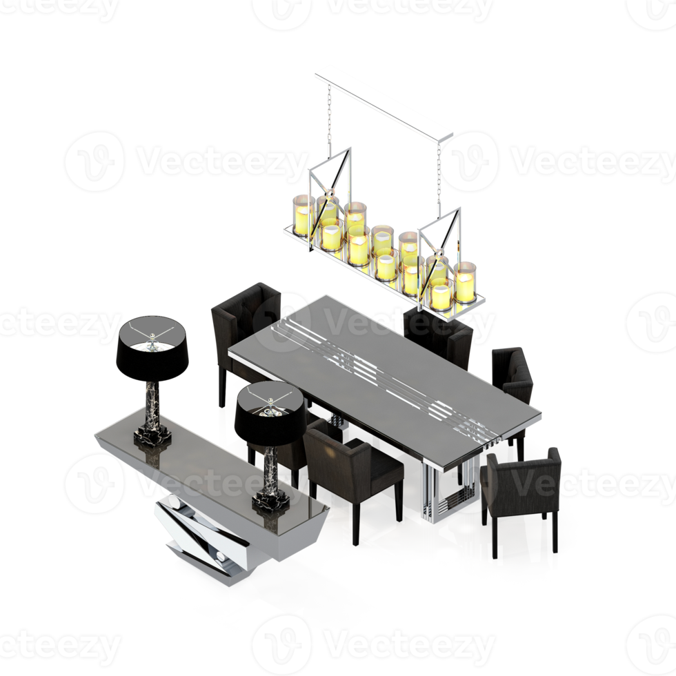 Isometric Table set Perspective 3D render png