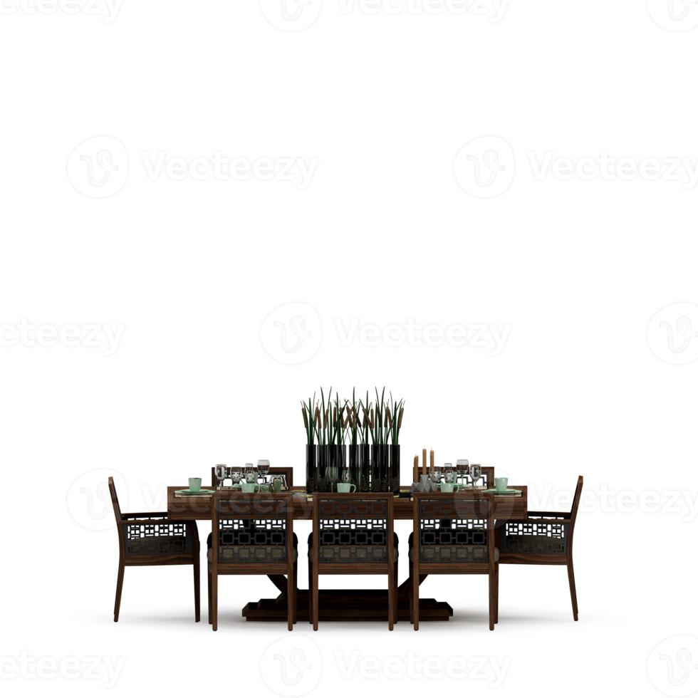 Isometric Table set front 3D render png