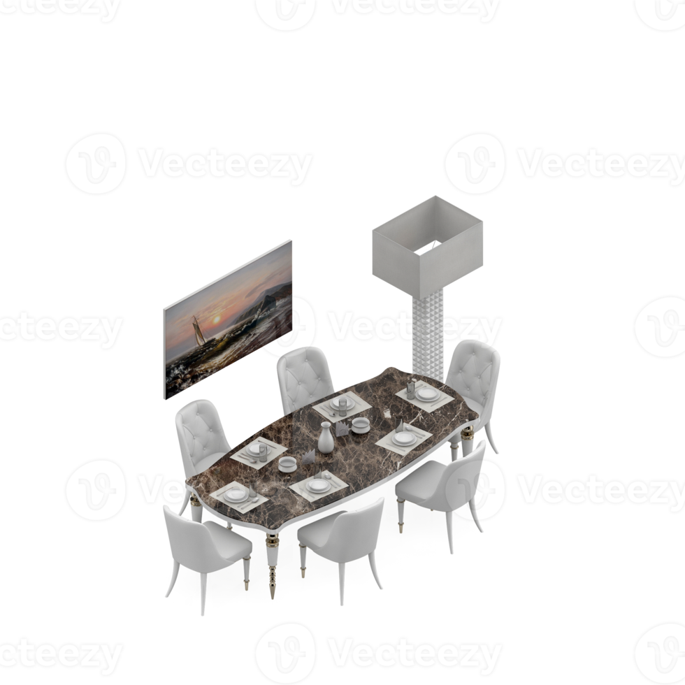 renderização 3d de perspectiva de conjunto de mesa isométrica png