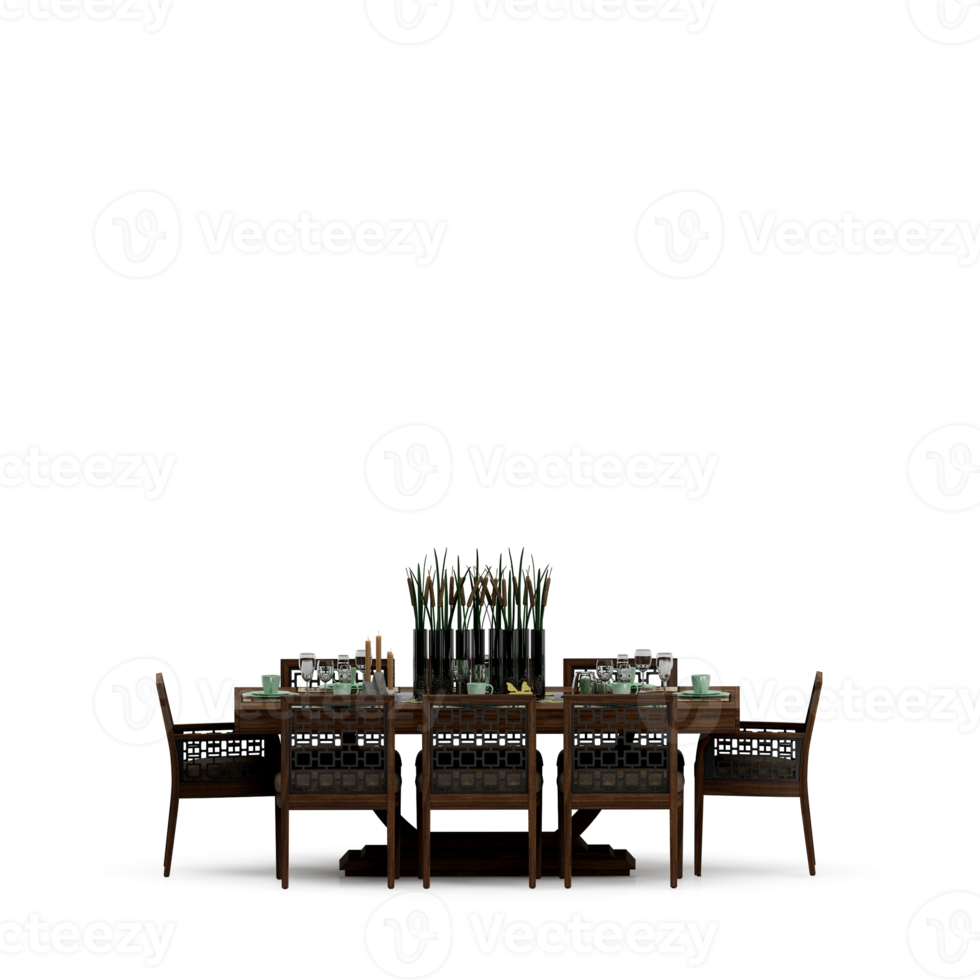 Isometric Table set front 3D render png