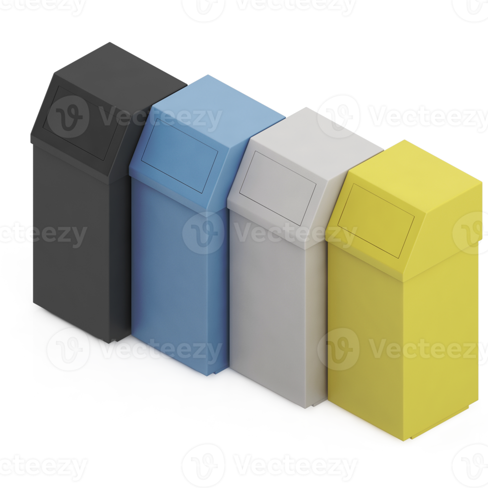 poubelles isométriques rendu 3d png