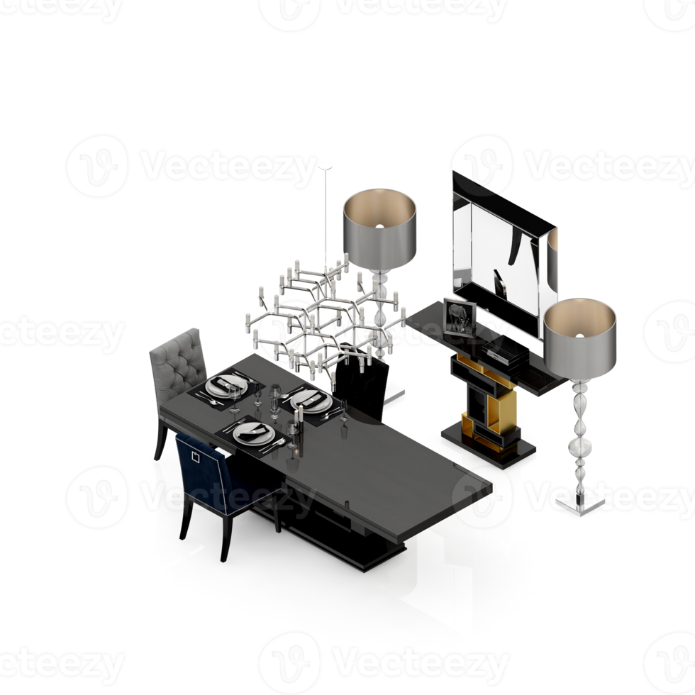 Isometric Table set Perspective 3D render png