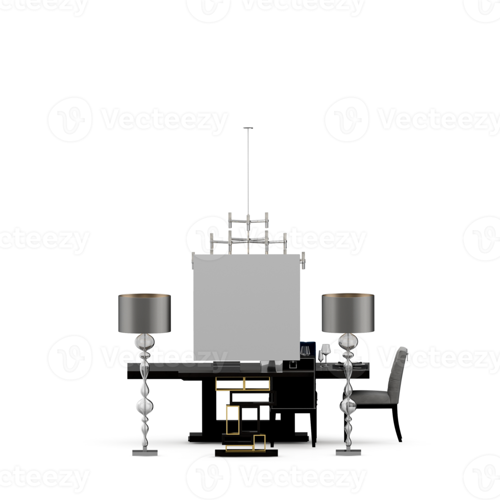 Isometric Table set front 3D render png