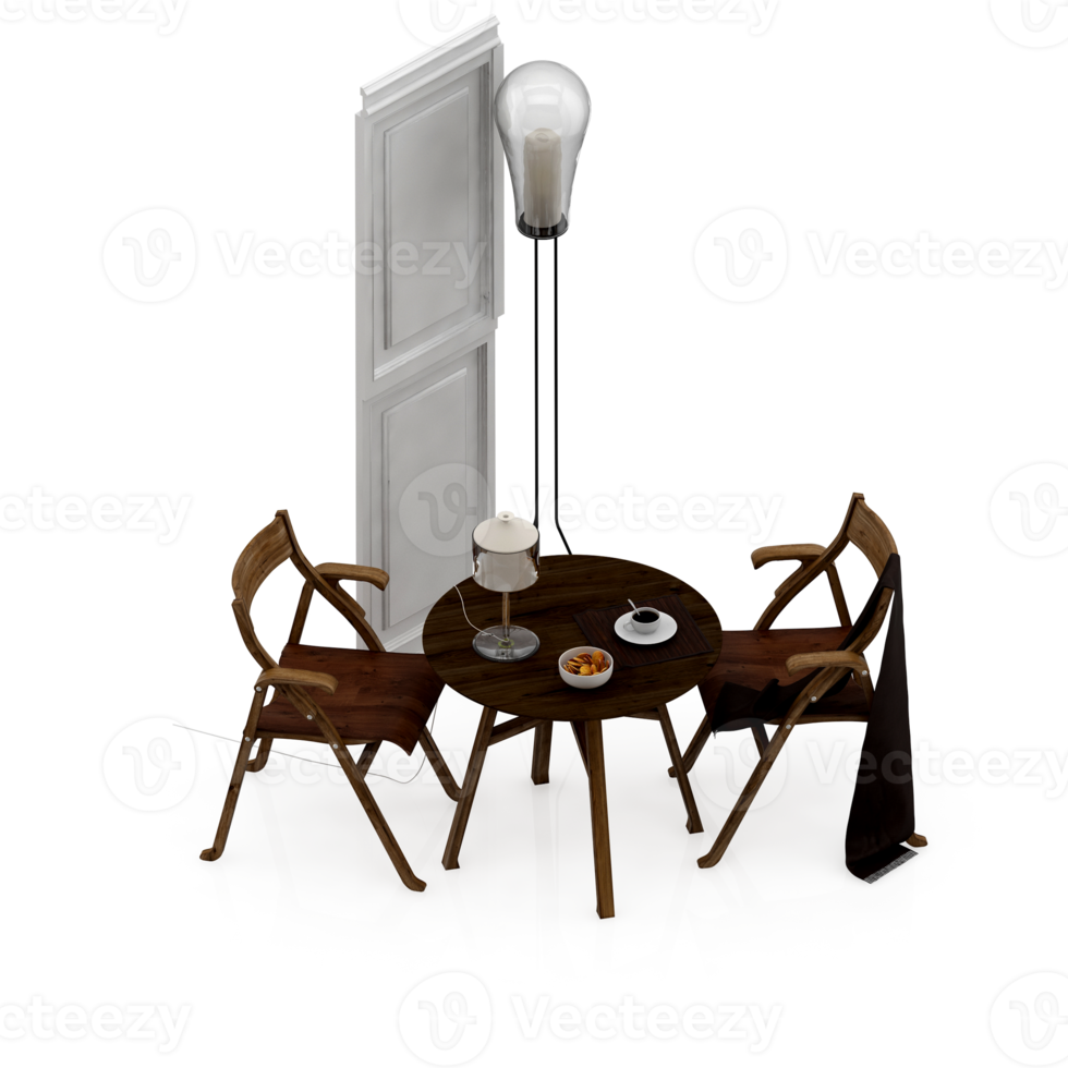 Isometric Table set front 3D render png