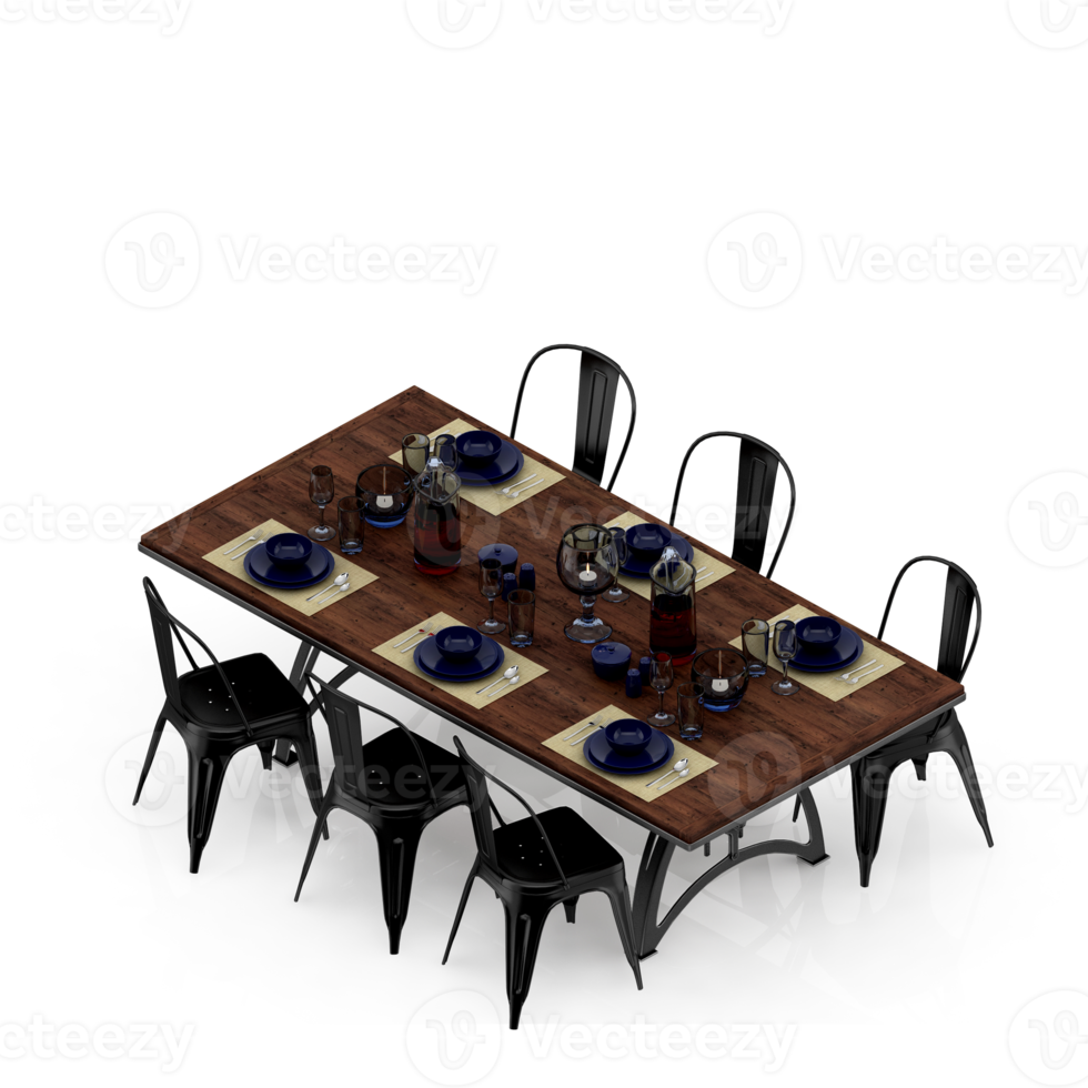 Isometric Table set Perspective 3D render png