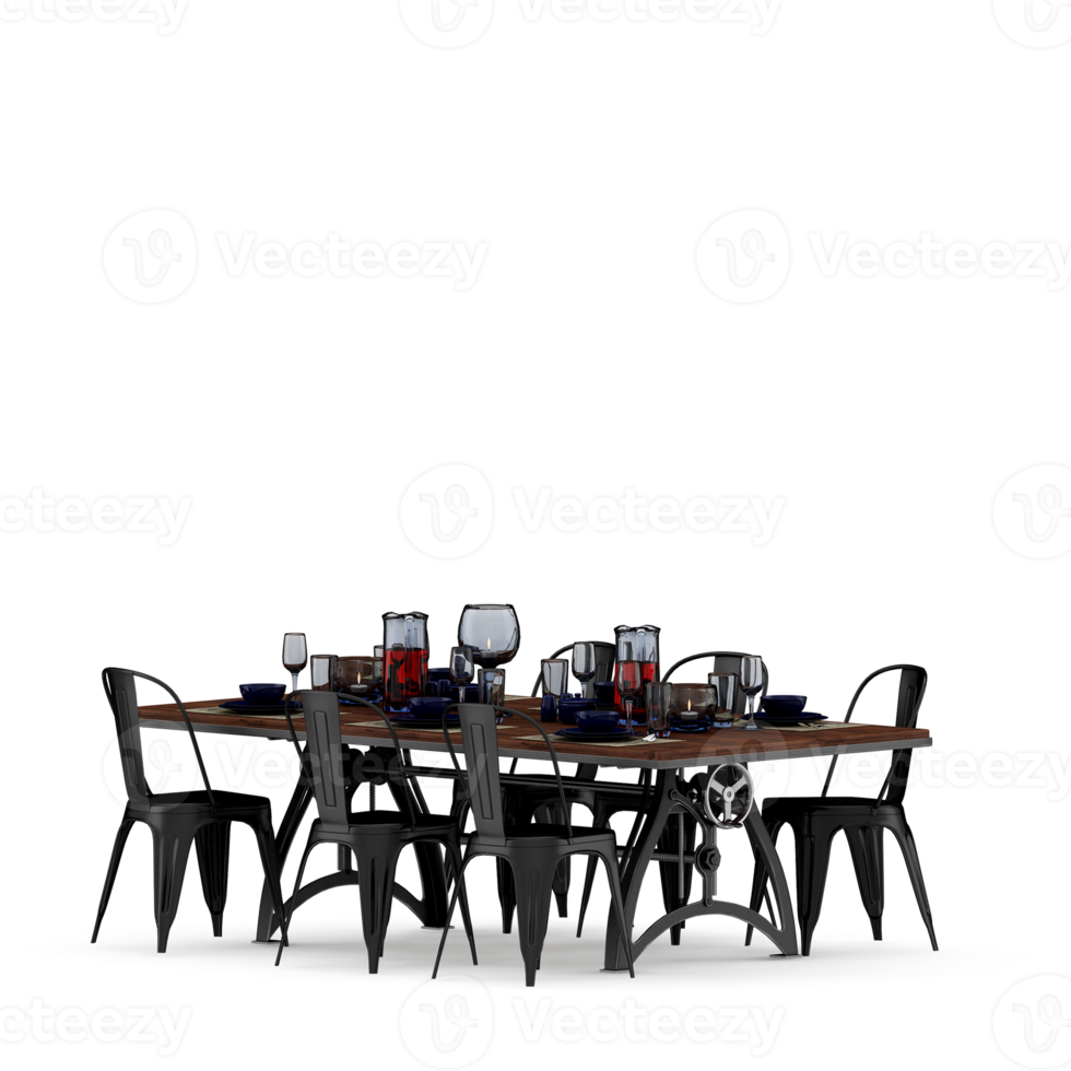 Isometric Table set front 3D render png