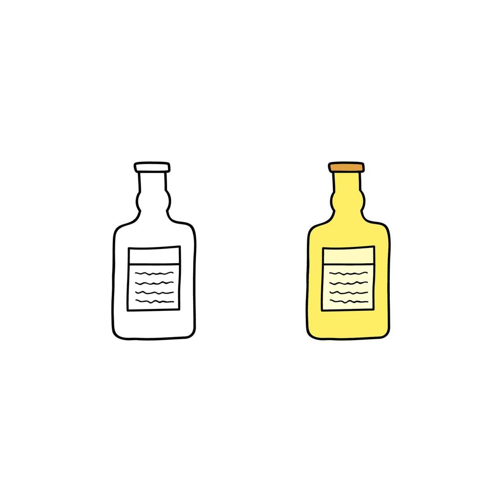 Doodle colored and outline tequila bottle. vector