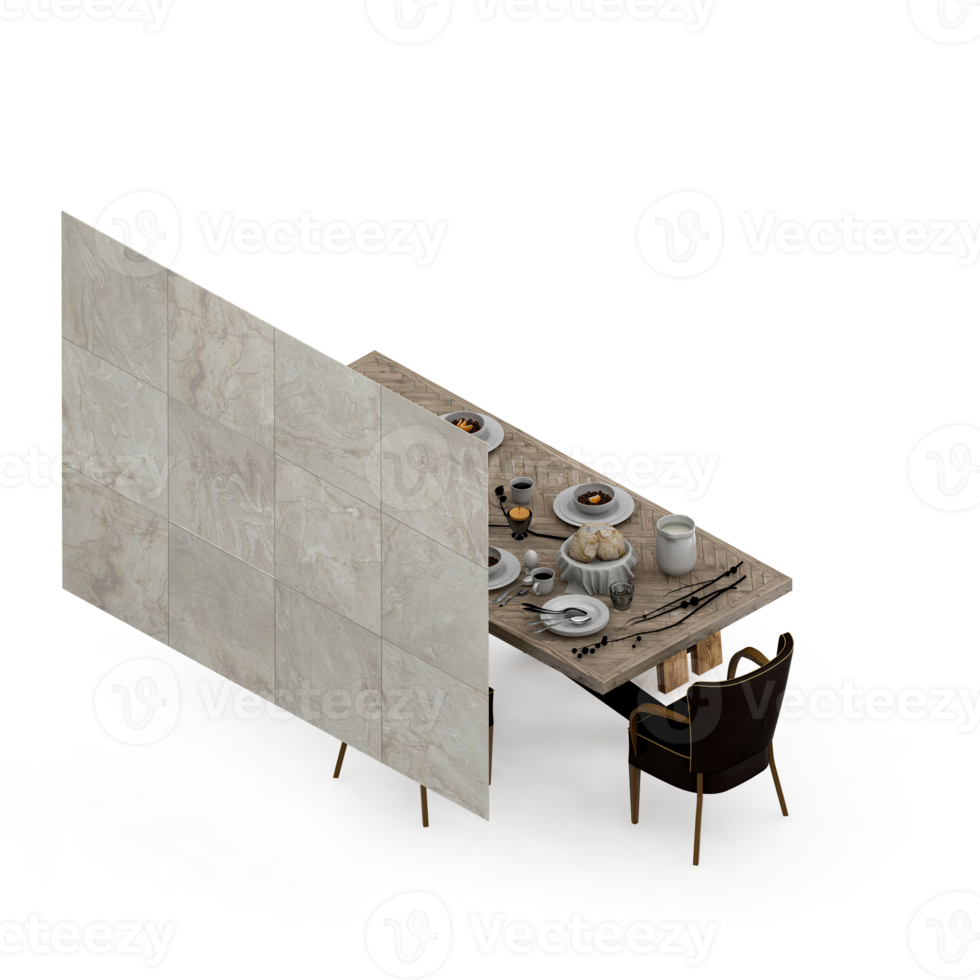 Isometric Table set Perspective 3D render png