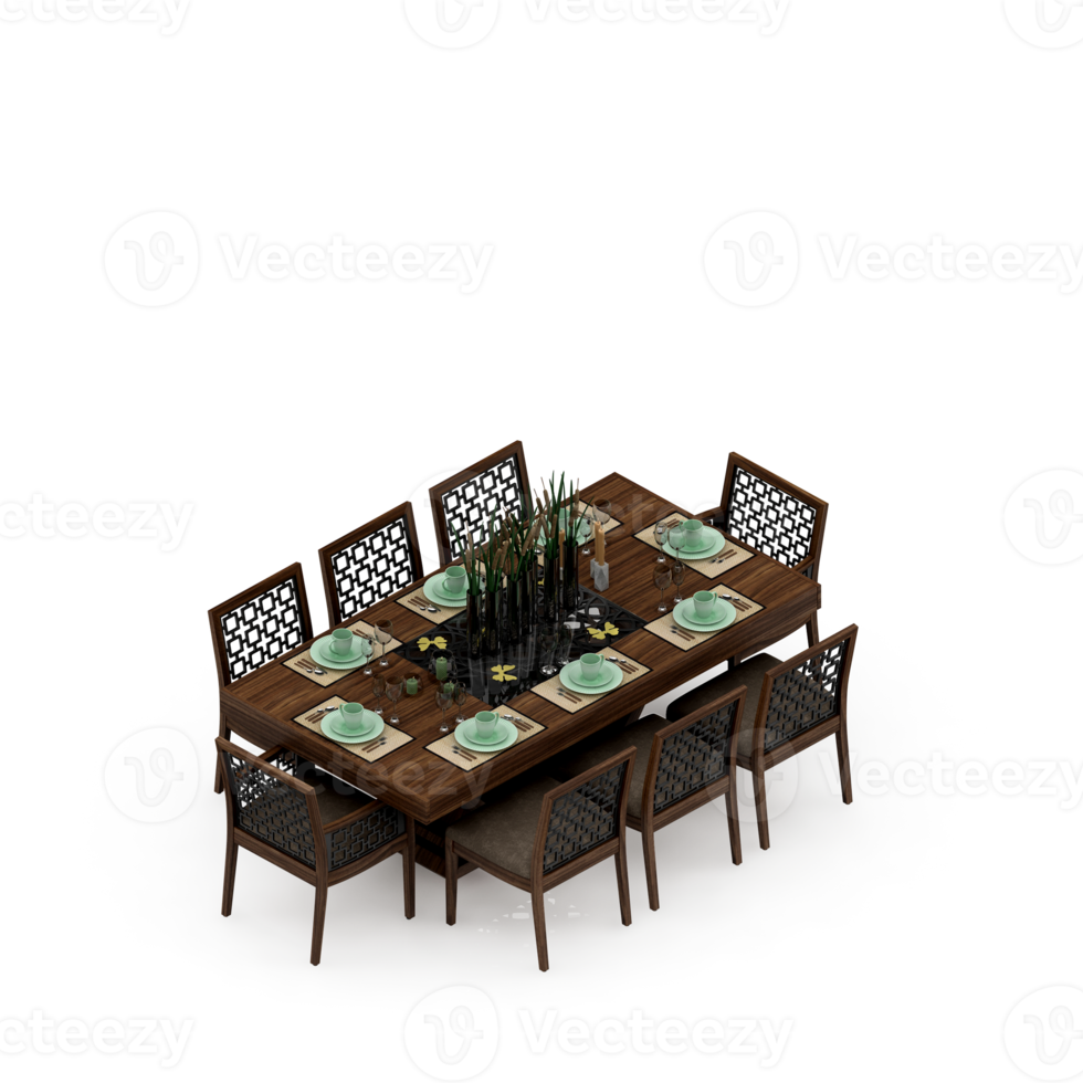 Isometric Table set Perspective 3D render png