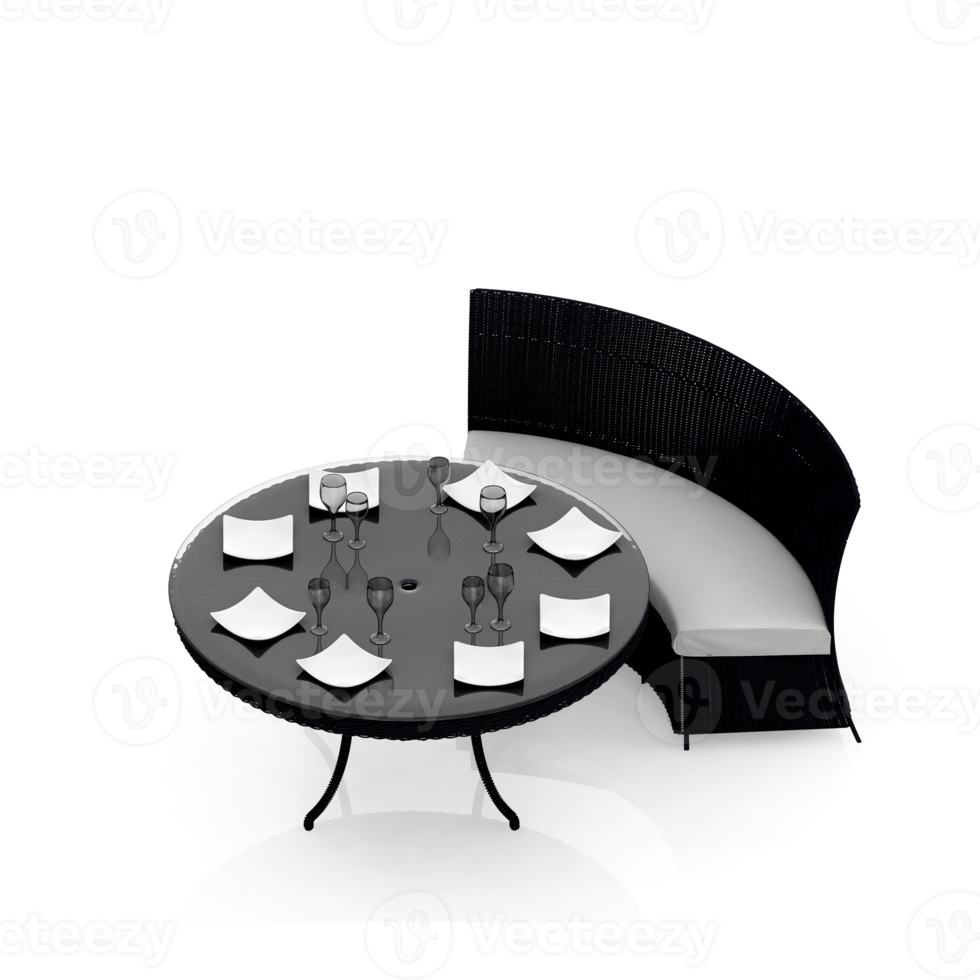 rendu 3d de la perspective de l'ensemble de table isométrique png