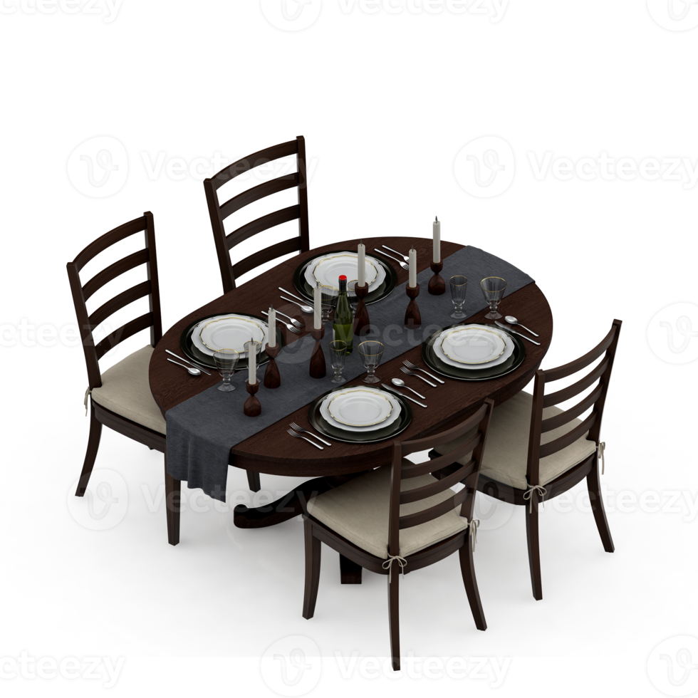 Isometric Table set Perspective 3D render png