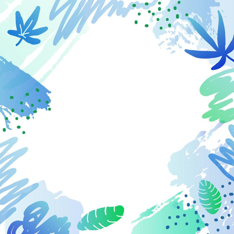 Background with jungle leaves, brush strokes and dots. vector