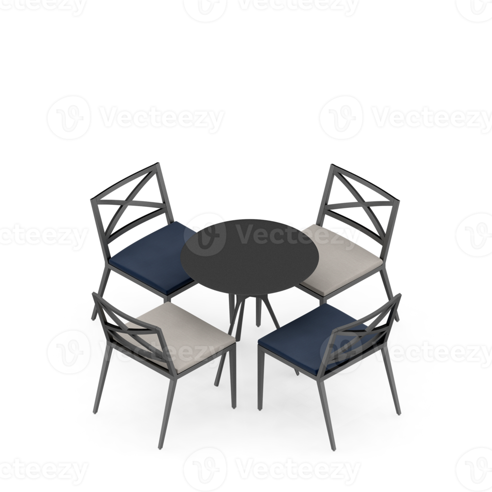 rendu 3d de la perspective de l'ensemble de table isométrique png