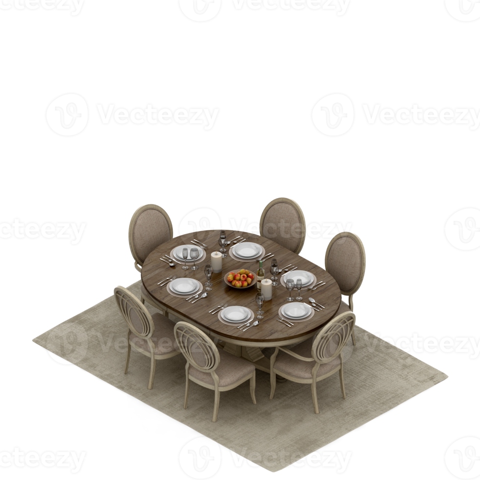 Isometric Table set Perspective 3D render png