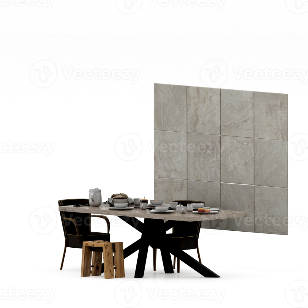 Isometric Table set front 3D render png