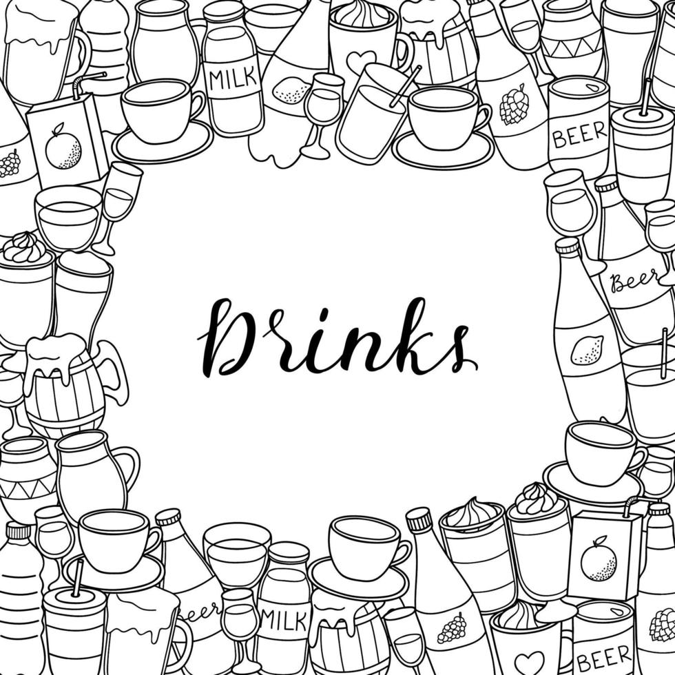 Square background with liquid drinks and lettering. vector