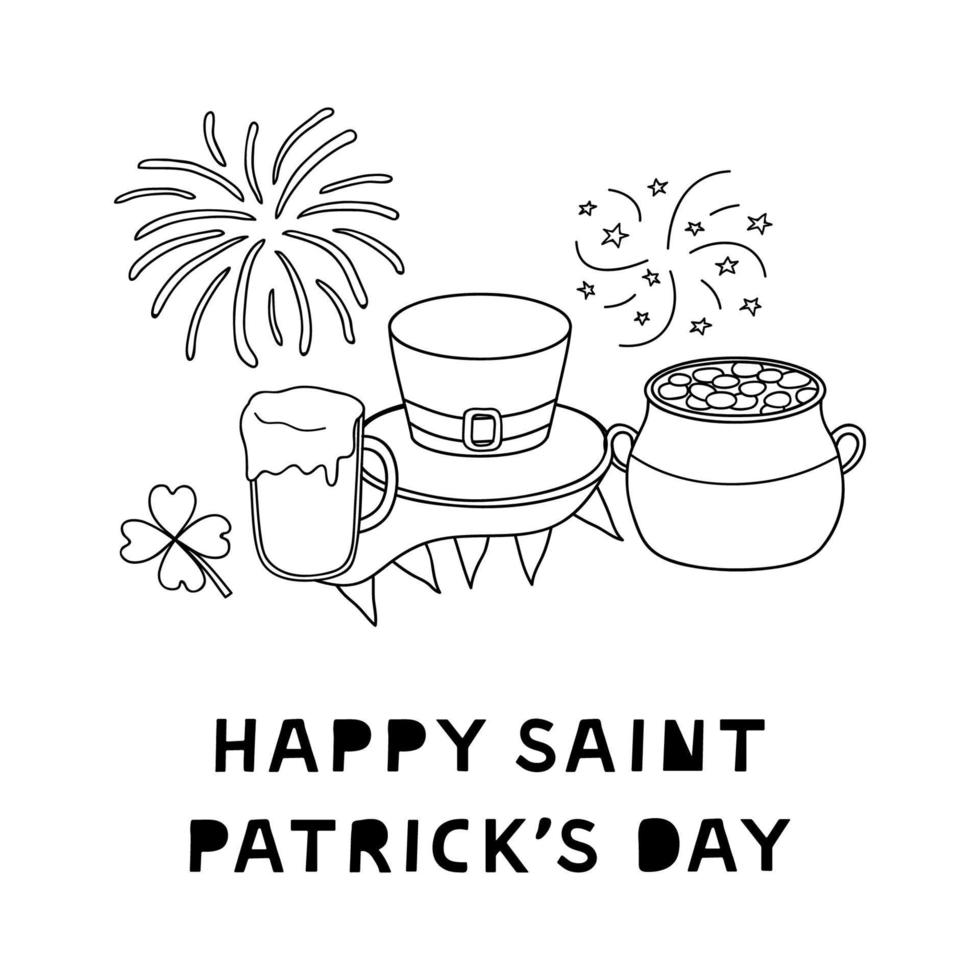 Composition of hand drawn items for Saint patrick s day. vector